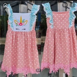3T Addie & Hadlie Smocked Unicorn Pink Polkadot Ruffled Sleeve Dress